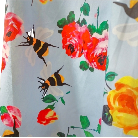 ANNI COCO HALTER 1950S FLORAL BEE PRINT ROCKABILLY COCKTAIL SWING DRESS SIZE S - Picture 6 of 16